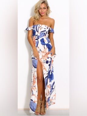 Hello Molly Backless Floral Dress - Blue and Orange